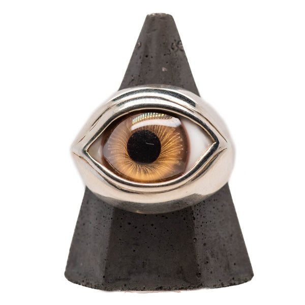 Brown Silver Classic Glass Eye Ring