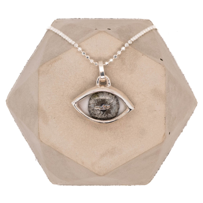 Hand Painted Grey Blue Silver Eye Dali Pendant