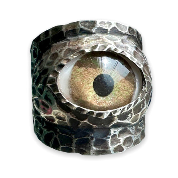 Thorns & Roses Hand Painted Brown Silver Eye Ring