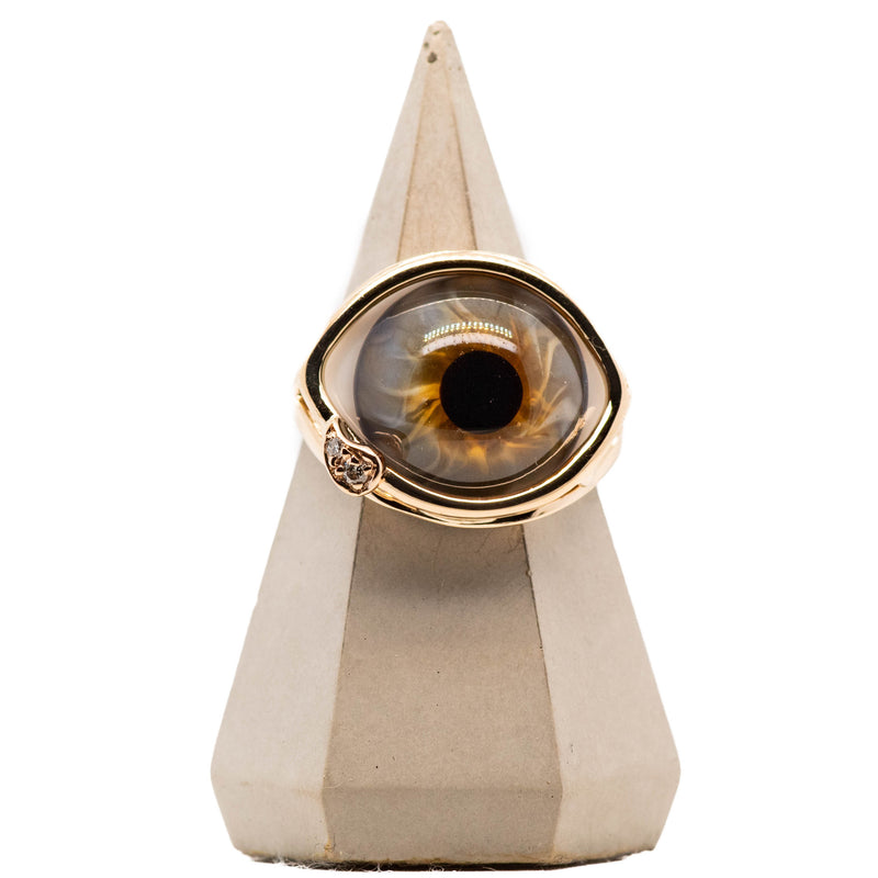 Hazel Glass Skeleton Gold Eye Ring With Diamond