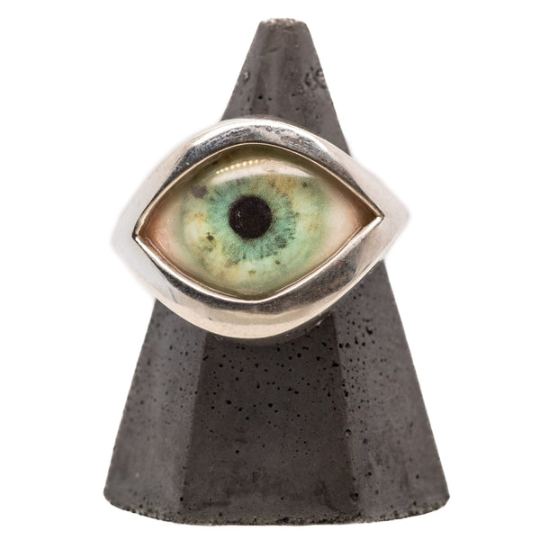 Hand Painted Green Silver Eye Ring