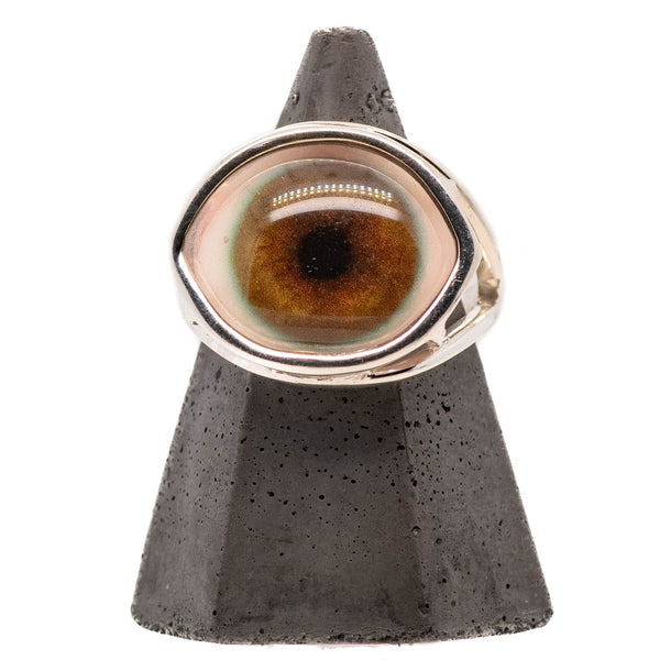 Hand Painted Hazel Silver Wire Setting Eye Ring