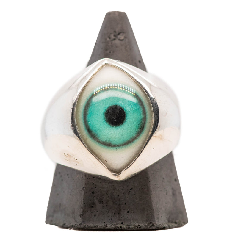 Hand Painted Turquoise Silver King Eye Ring