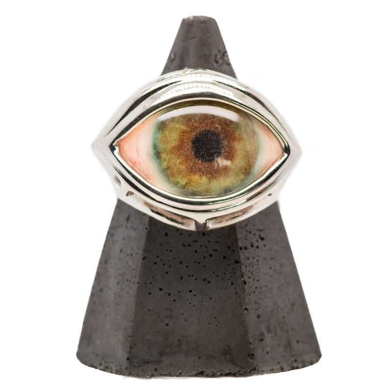 Hand Painted Hazel Silver Skeleton Eye Ring