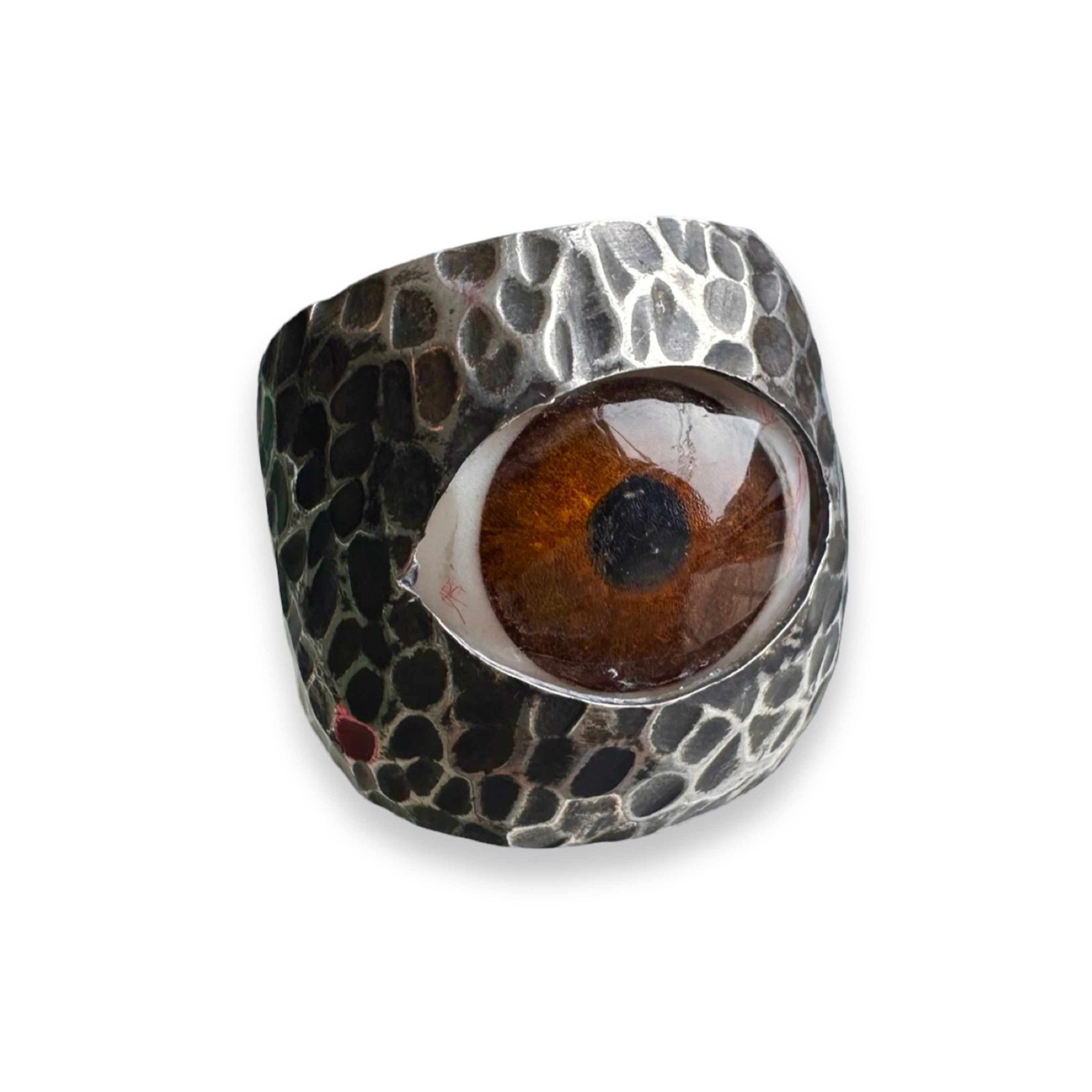 Thorns & Roses Hand Painted Brown Silver Eye Ring – Eyeba