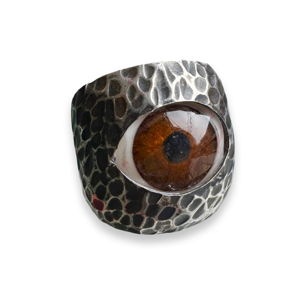 Thorns & Roses Hand Painted Brown Silver Eye Ring