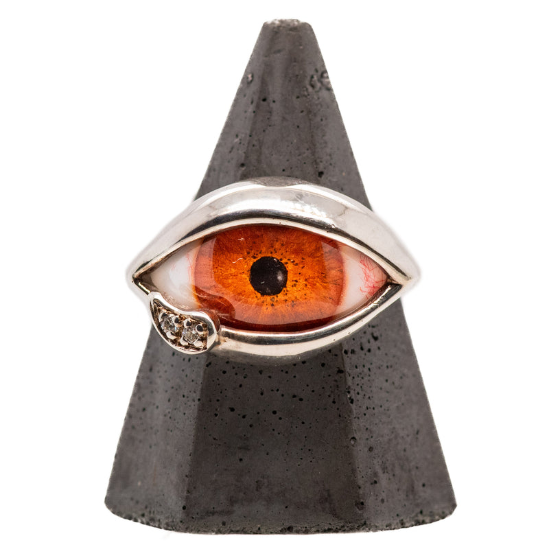 Hand Painted Red Silver Dali Eye Ring with Teardrop