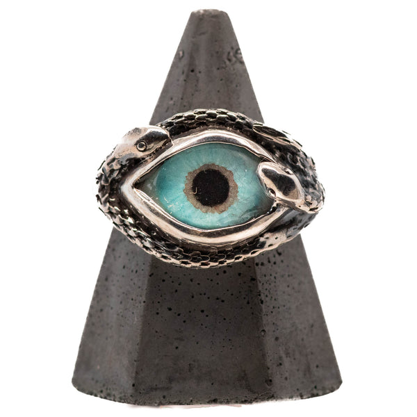 Hand Painted Blue Ojo De Medusa Eye Ring (smaller version)