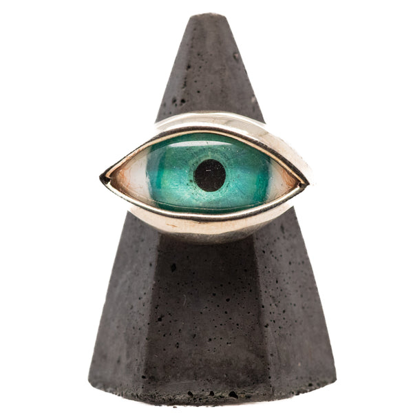 Hand Painted Turquoise Silver Dali Eye Ring