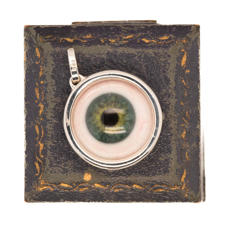 Hand Painted Green Silver Eye Pendant