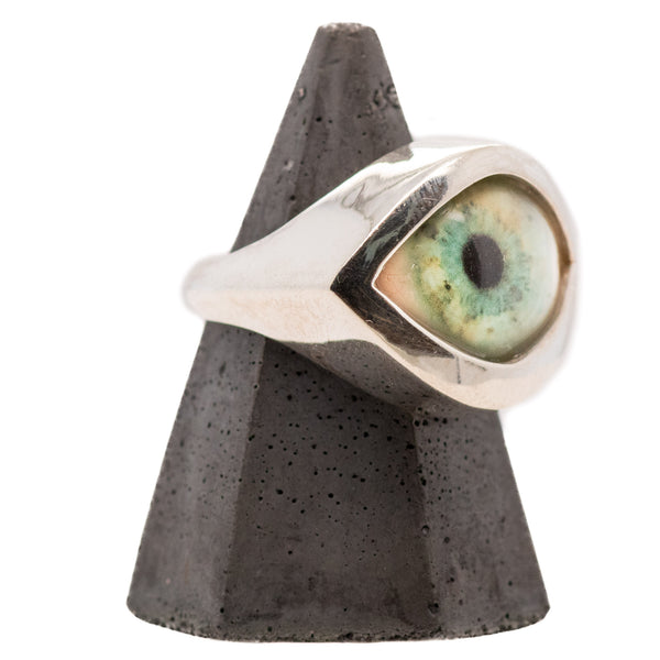 Hand Painted Green Silver Eye Ring