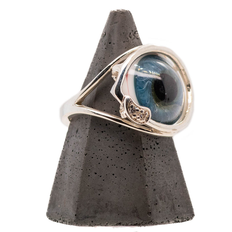 Blue Silver Wire Setting Glass Eye Ring with Teardrop