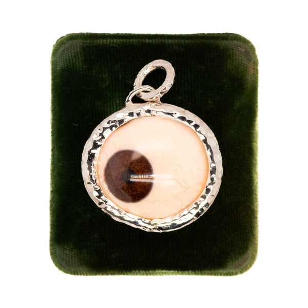 Hand Painted Brown Hammered Silver Eye Pendant