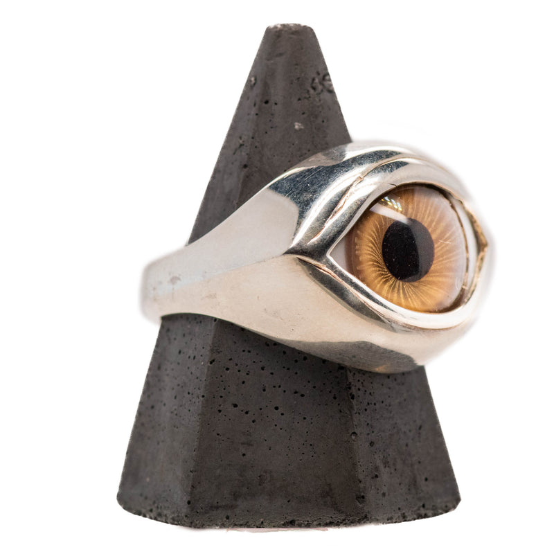 Brown Silver Classic Glass Eye Ring