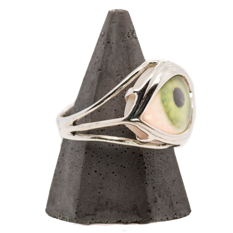 Hand Painted Green Silver Skeleton Eye Ring