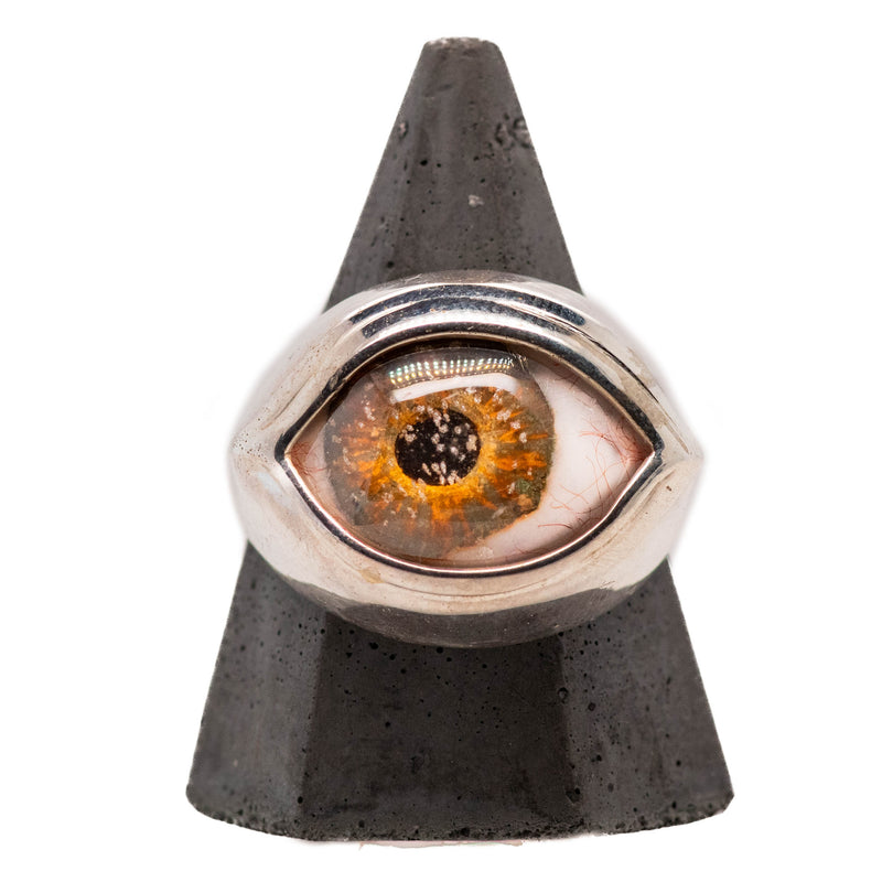 Hand Painted Brown Silver Classic Eye Ring