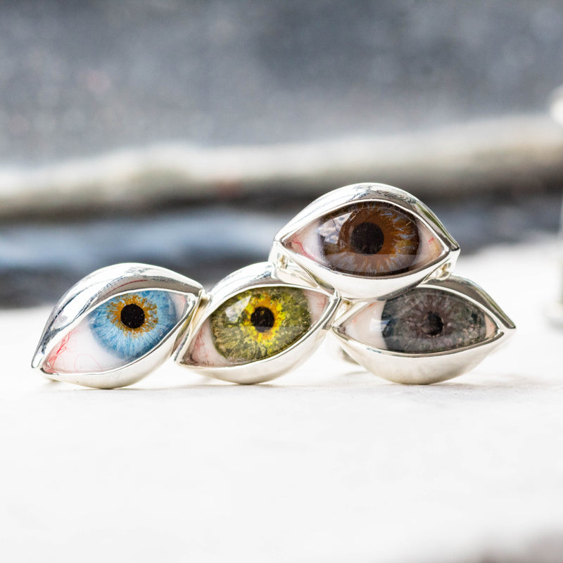 Hand Painted Blue Silver Dali Eye Ring