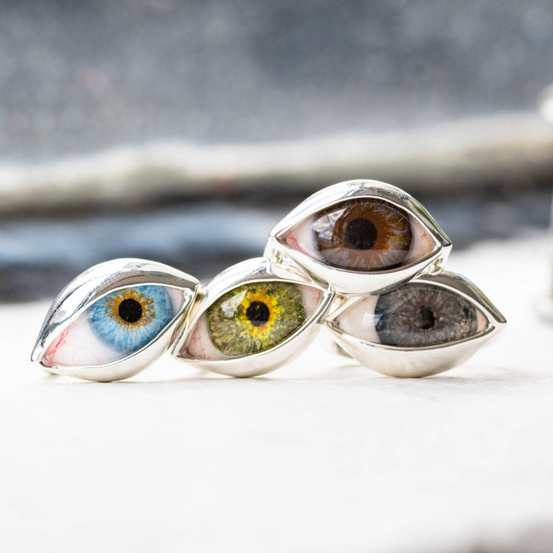 Hand Painted Brown Pink Silver Dali Eye Ring