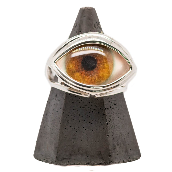 Hand Painted Hazel Silver Skeleton Eye Ring