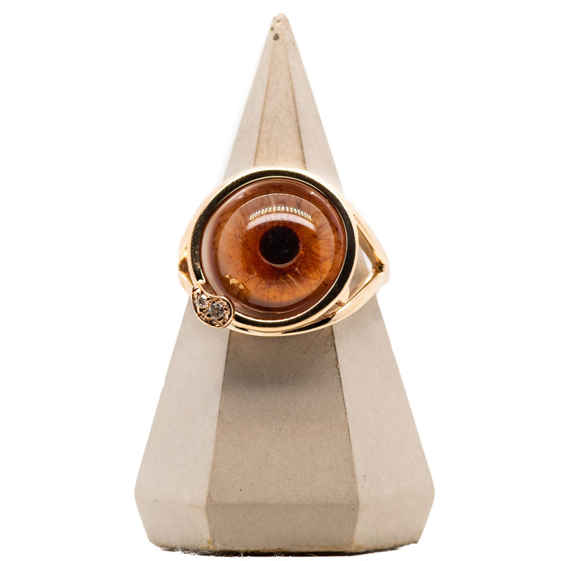 Brown Glass Skeleton Gold Eye Ring With Diamond
