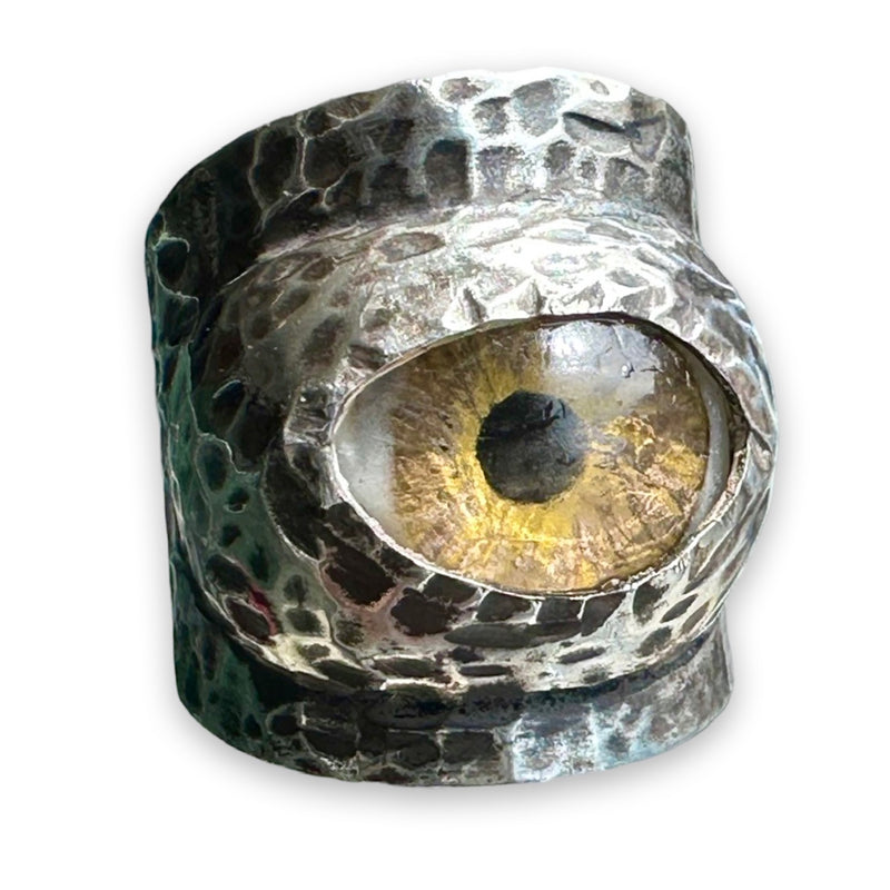 Thorns & Roses Hand Painted Brown Silver Eye Ring