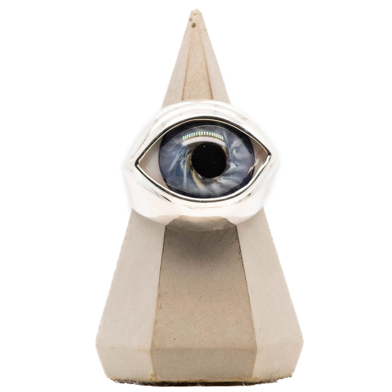 Blue Silver Classic Glass Eye Ring