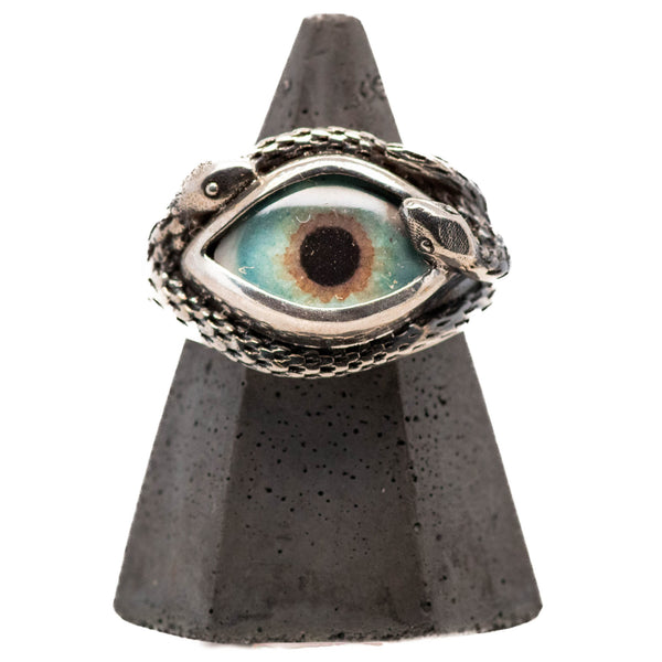 Hand Painted Blue Ojo De Medusa Eye Ring (smaller version)