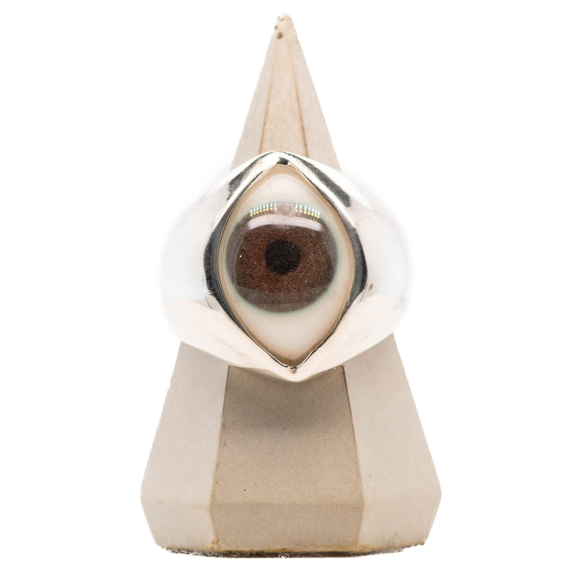 Hand Painted Brown Silver King Eye Ring