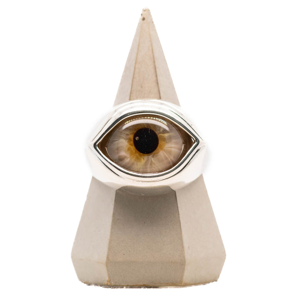 Light Green Silver Classic Glass Eye Ring