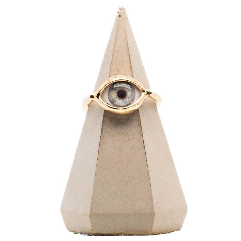 Light Blue Freckled Gold Mini Eye Ring