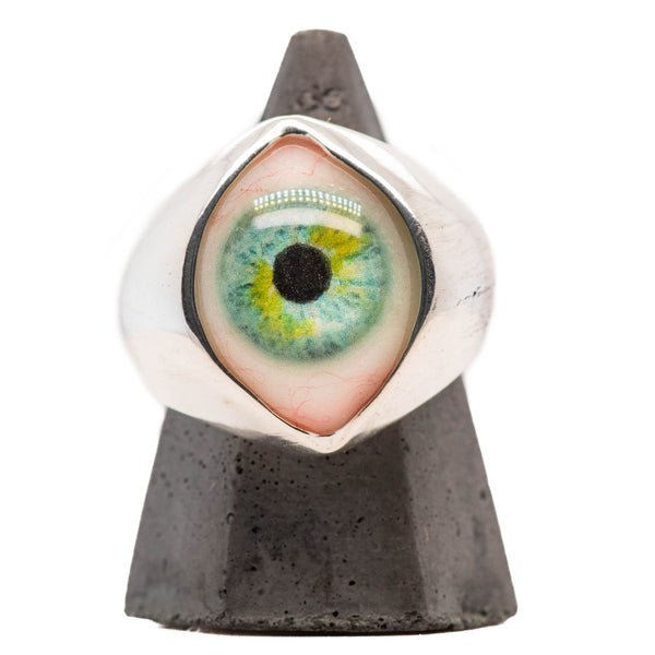 Hand Painted Turquoise Silver King Eye Ring