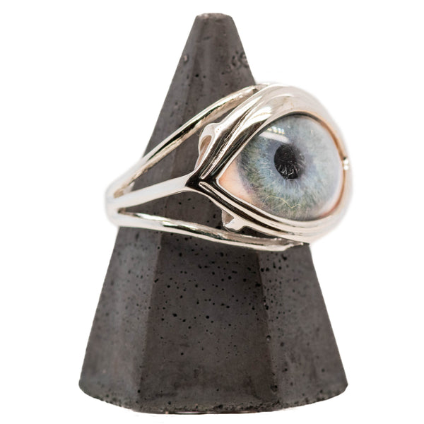 Hand Painted Blue Silver Skeleton Eye Ring