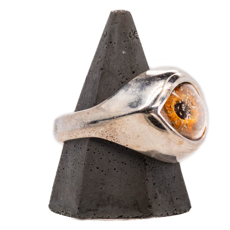 Hand Painted Brown Silver Classic Eye Ring