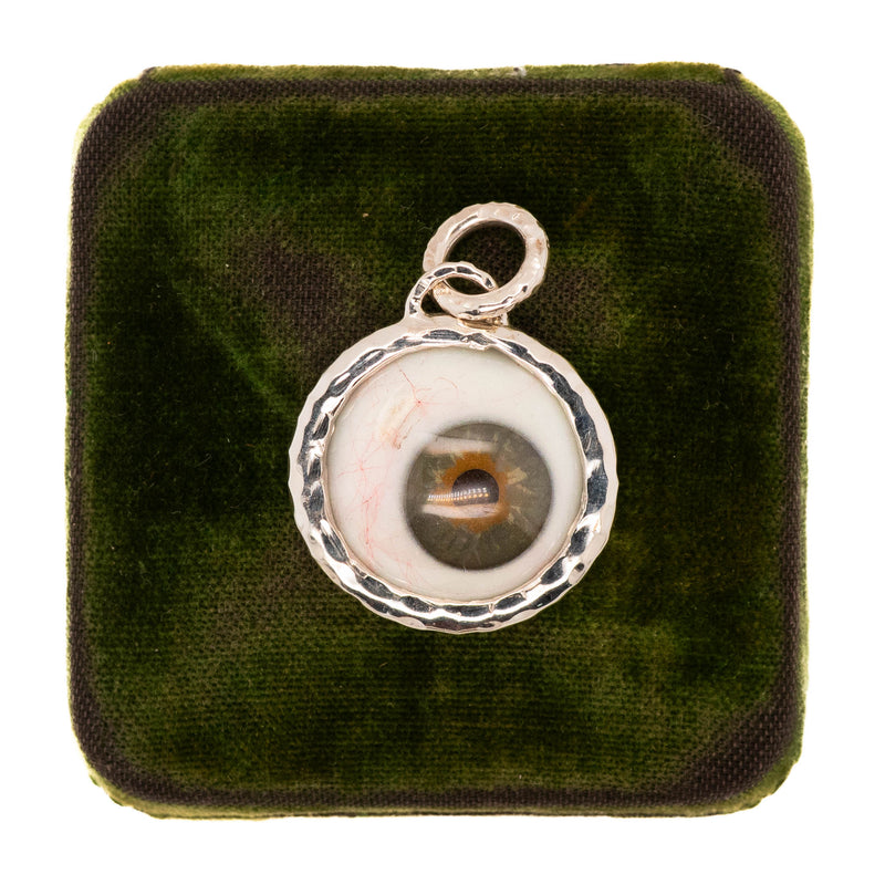 Hand Painted Hazel Hammered Silver Eye Pendant