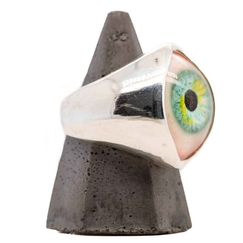 Hand Painted Turquoise Silver King Eye Ring