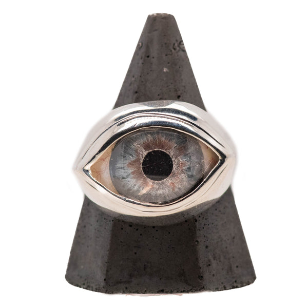 Hand Painted Blue Silver Classic Eye Ring