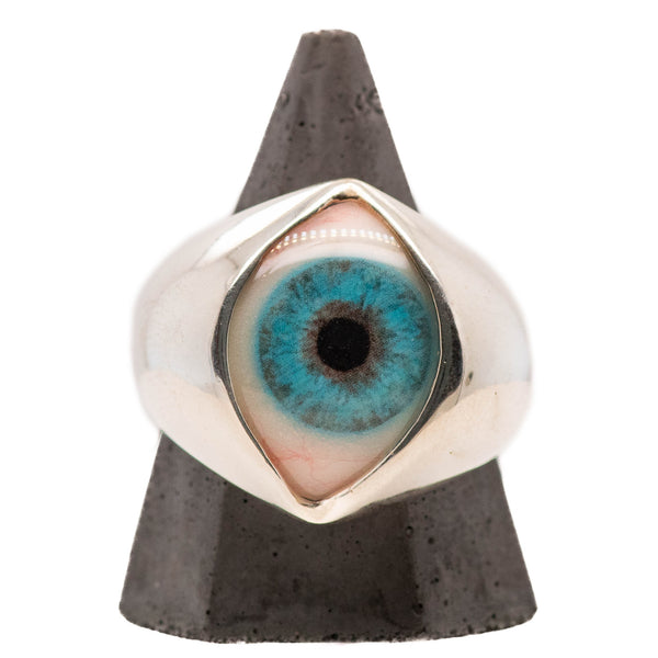 Hand Painted Blue Silver King Eye Ring