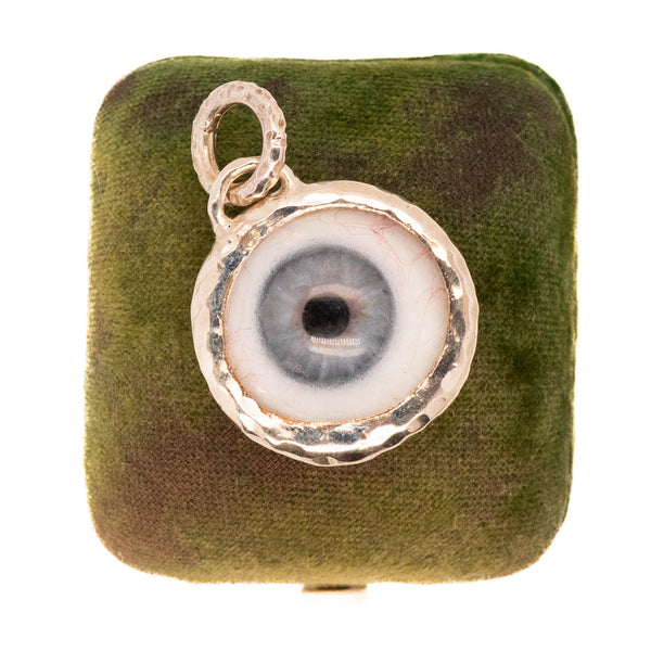 Hand Painted Blue Hammered Silver Eye Pendant