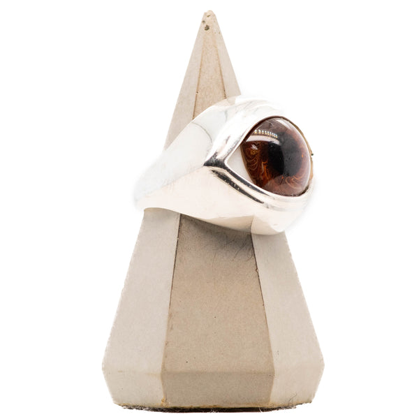 Brown Silver Classic Glass Eye Ring