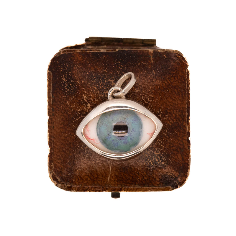 Hand Painted Blue Silver Classic Eye Pendant