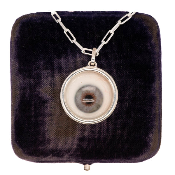 Hand Painted Blue Silver Eye Pendant
