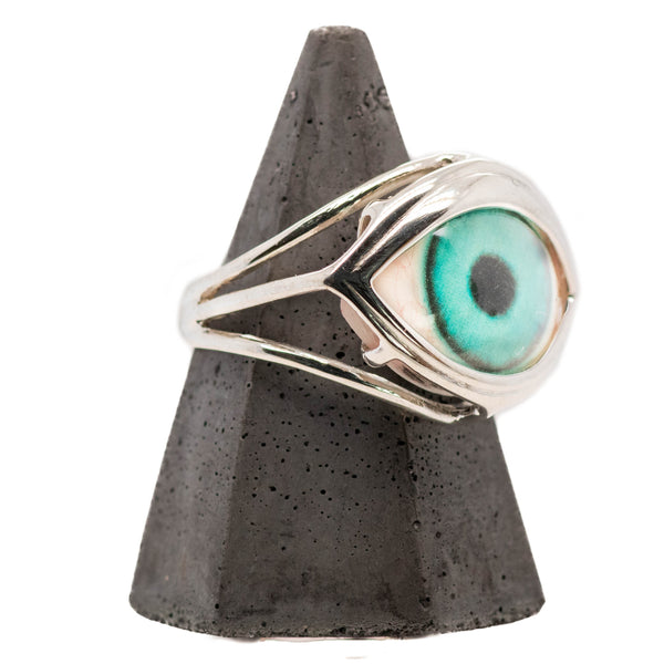 Hand Painted Turquoise Silver Skeleton Eye Ring