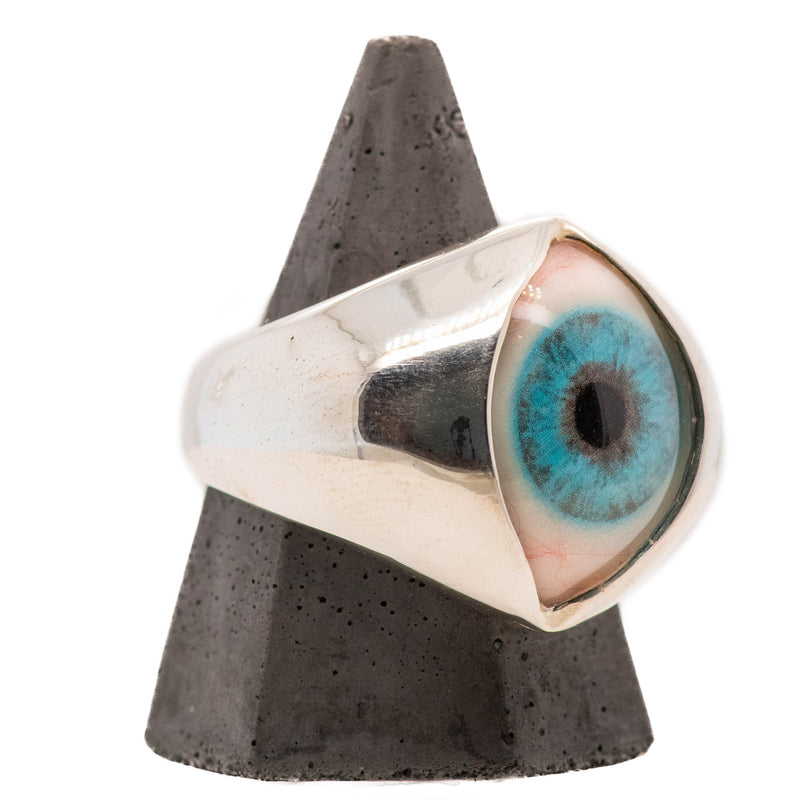 Hand Painted Blue Silver King Eye Ring