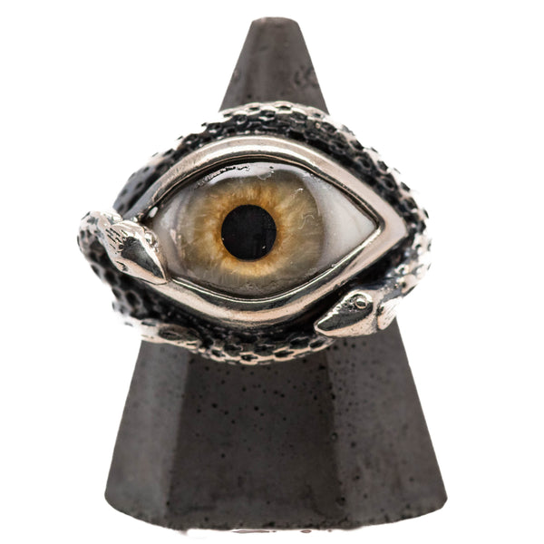 Hand Painted Green Ojo De Medusa Eye Ring