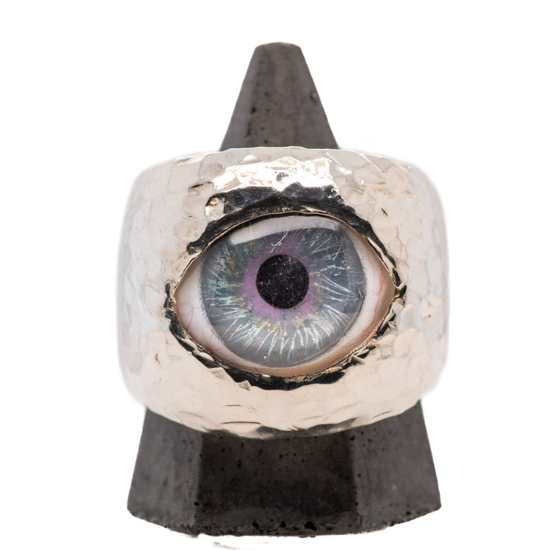 Thorns & Roses Hand Painted Blue Silver Eye Ring