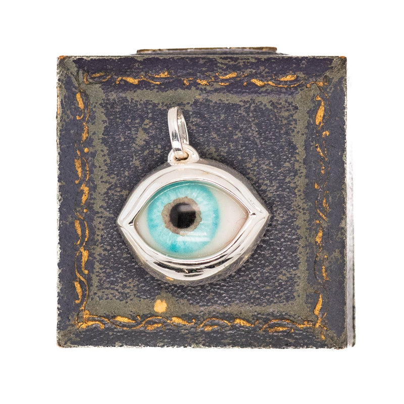 Hand Painted Turquoise Silver Classic Eye Pendant