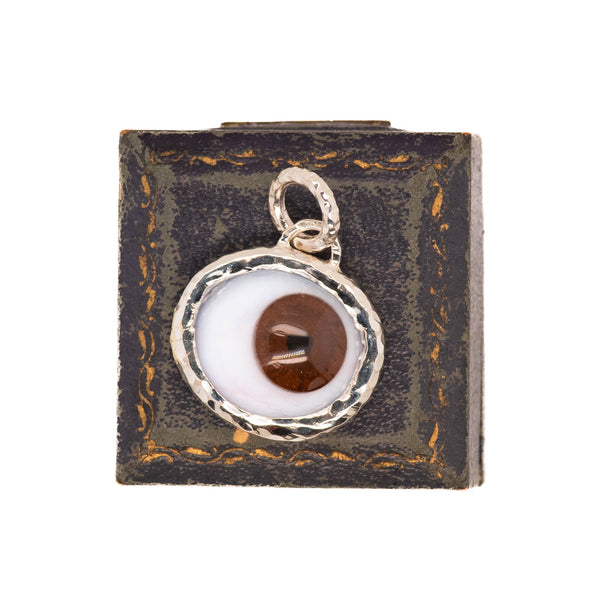 Hand Painted Brown Hammered Silver Eye Pendant