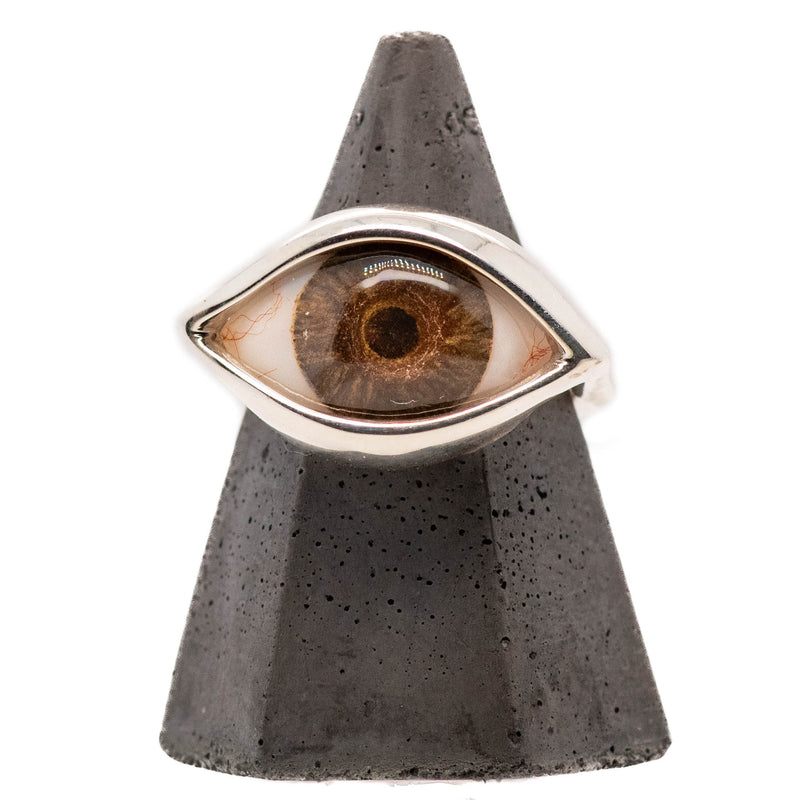 Hand Painted Brown Silver Dali Eye Ring