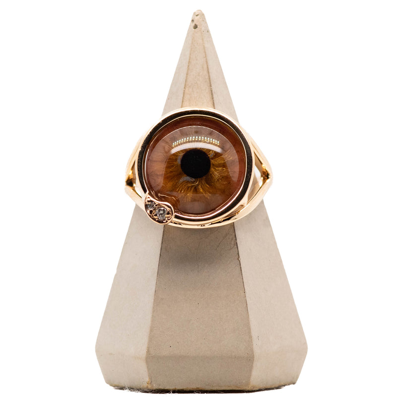 Brown Glass Skeleton Gold Eye Ring With Diamond