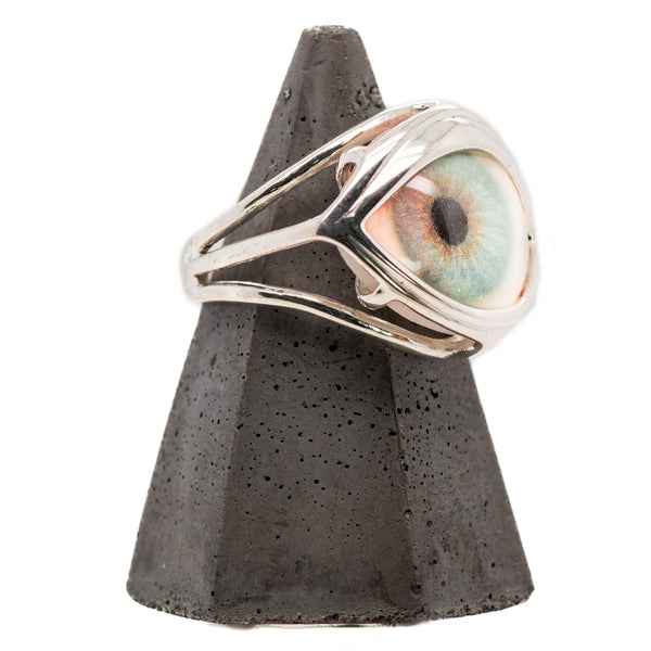 Hand Painted Blue Silver Skeleton Eye Ring